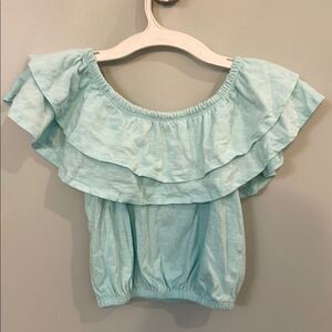 Jessica Simpson Girls blue ruffle off the shoulder top size small 7